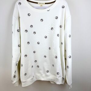 CLOVER + PINE Embroidered Dog Pawprint Cream Sweatshirt / Plus Size 3X